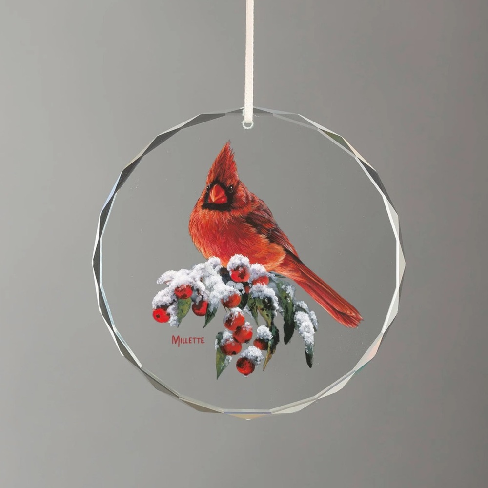 Wild Wings Ornament Cardinal Berries Beveled Cut Glass Berries Rosemary Millette